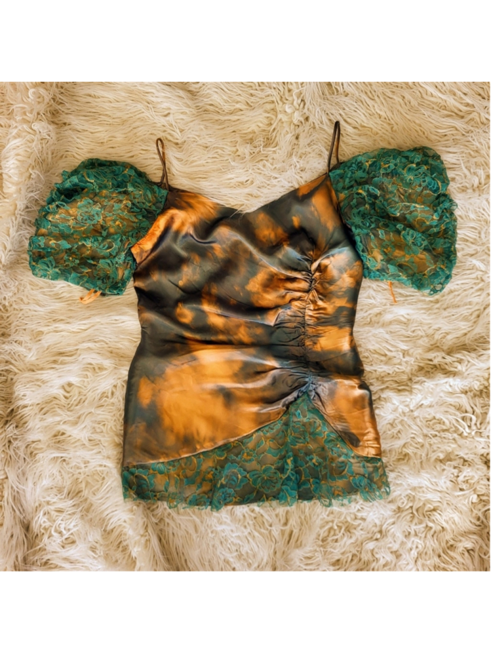 Vintage 1980s Metallic Lace Puff-Sleeve Top (Upcycled) - Picture 2 of 10